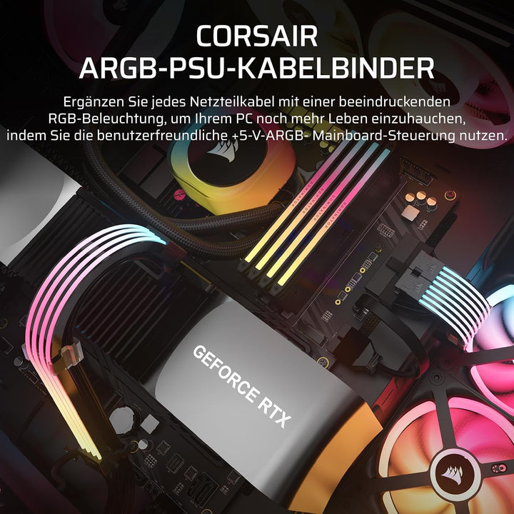 Corsair iCUE ARGB PSU Kabelbinder – 2X 200mm LED-Streifen – 100 RGB-LEDs pro Streifen – Passt zu Jed