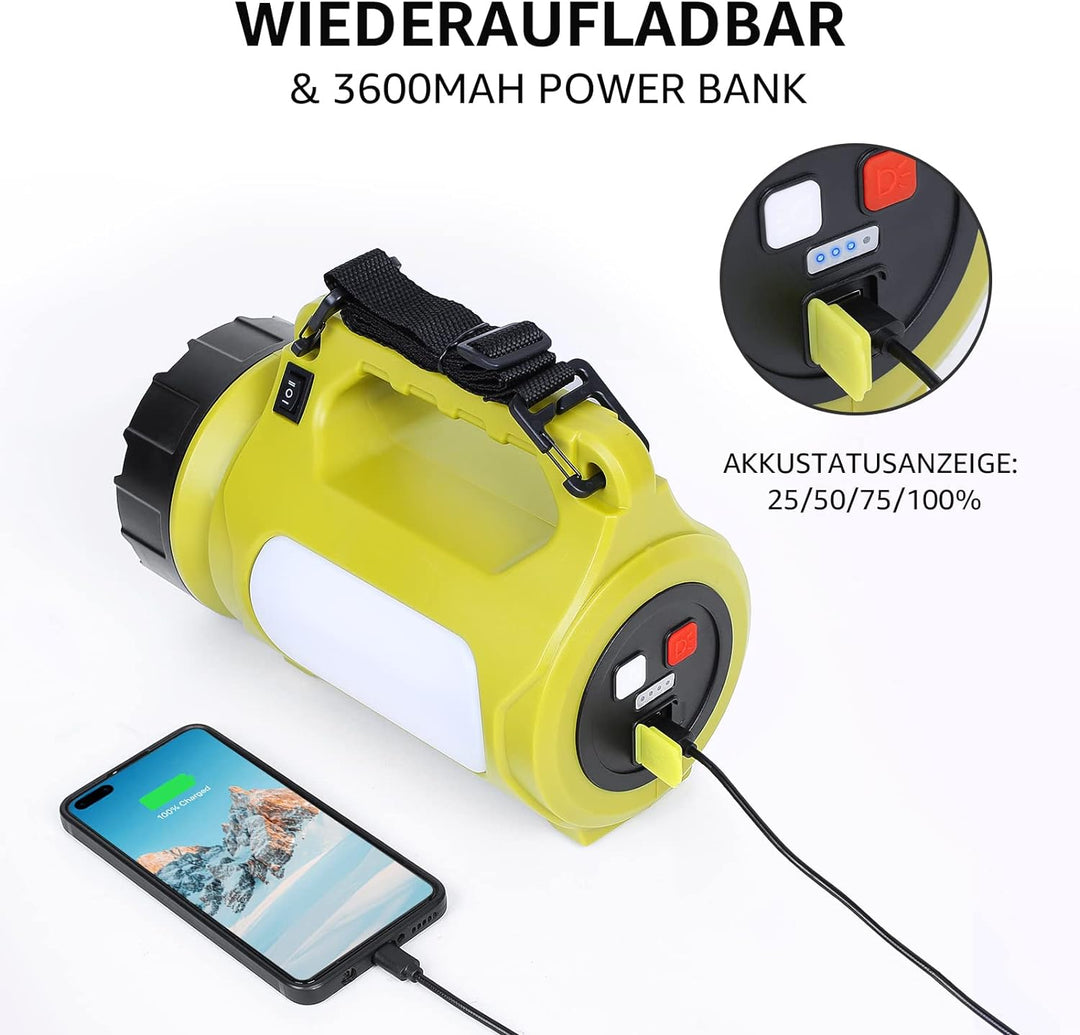 LE LED Handscheinwerfer, Taschenlampe Aufladbar CREE Akku Handlampe & Handstrahler mit Powerbank, 10