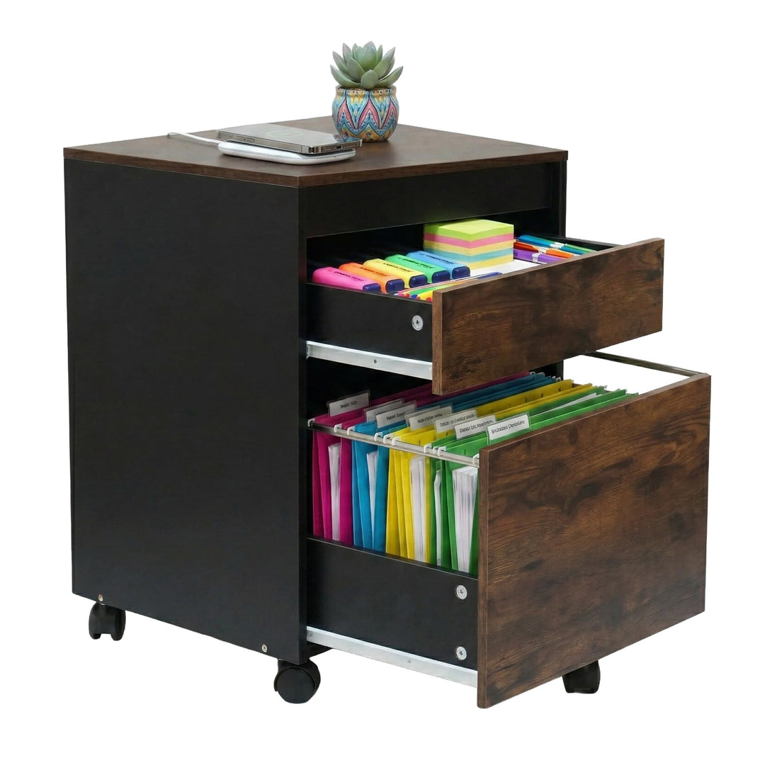 Relaxdays Rollcontainer, 2 Schubladen, Hängeregister, HBT: 57 x 40 x 40 cm, Schreibtischcontainer, R