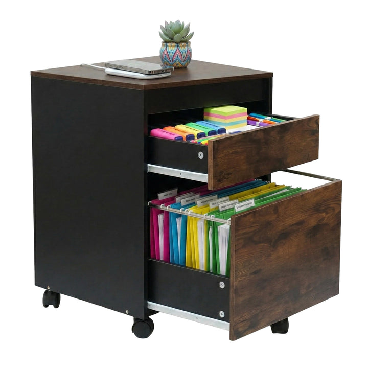 Relaxdays Rollcontainer, 2 Schubladen, Hängeregister, HBT: 57 x 40 x 40 cm, Schreibtischcontainer, R