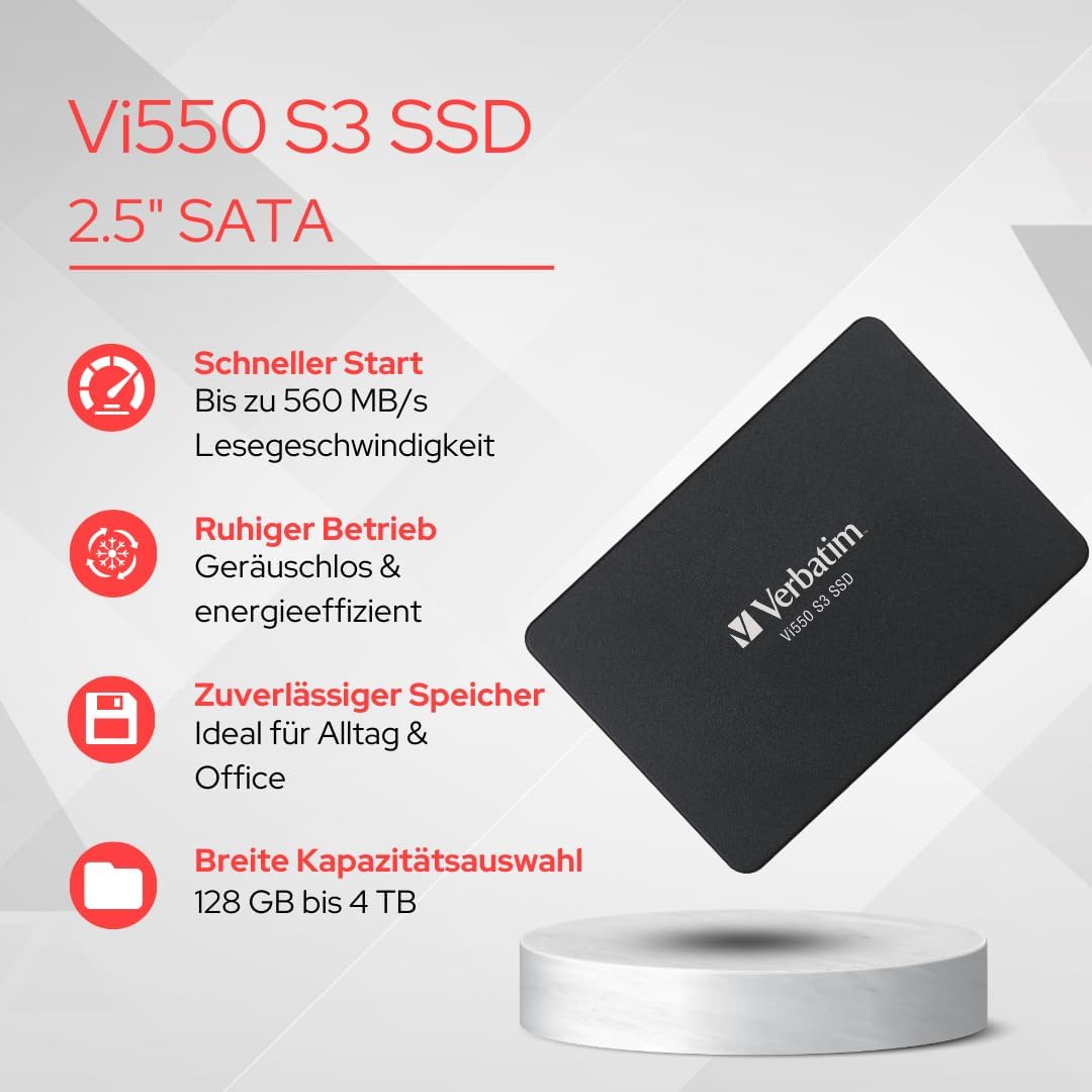 Verbatim Vi550 S3 SSD, internes SSD-Laufwerk mit 256 GB Datenspeicher, Solid State Drive mit 2,5'' S