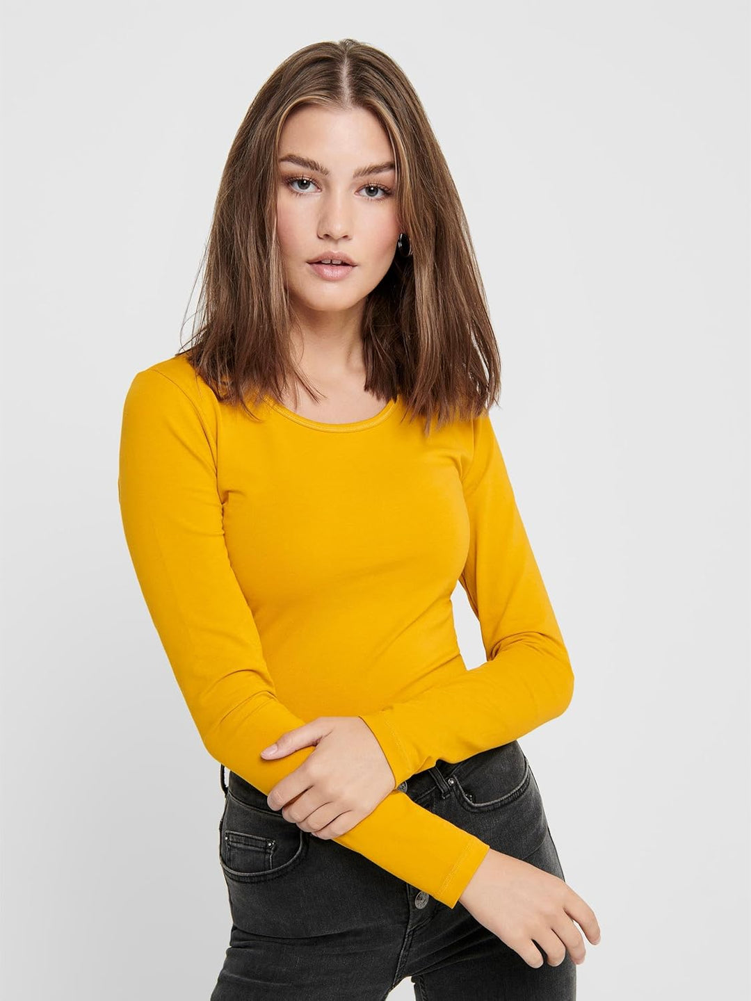 ONLY Damen Longsleeve Onllive Love Life Basic Damen-Shirt M 1x Golden Yellow, 1x Burnt Henna, 1x Kal