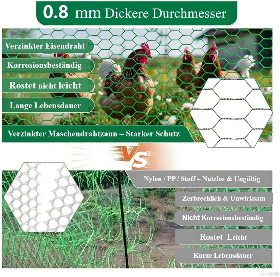 Amagabeli Maschendrahtzaun Sechseckgeflecht (25 mm) Maschenweite, 100cm Höhe, 25m Länge, Drahtgitter