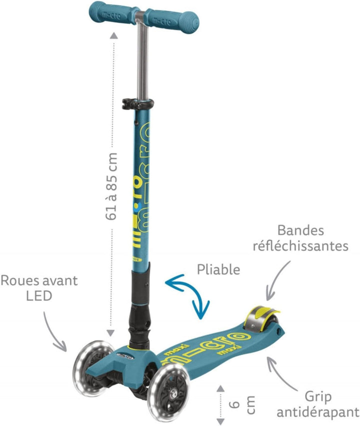 Micro Kickboard Maxi Deluxe Scooter, faltbar, LED, 3 Räder, Lean-to-Steer, Schweizer Design, mit bew