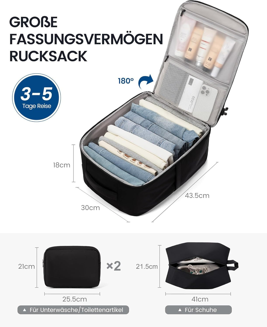 LOVEVOOK Handgepäck Rucksack Flugzeug, 15,6 Zoll Reiserucksack Herren Damen Kofferrucksack mit Lapto
