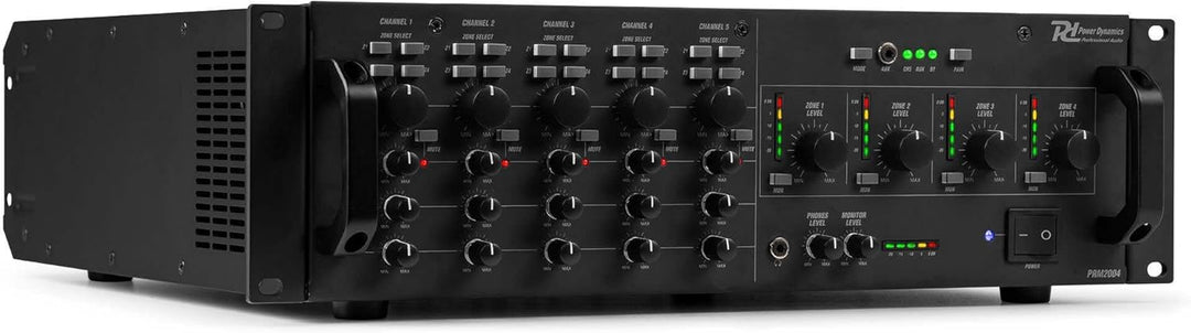 Power Dynamics PAM2004-4 Zonen Verstärker mit Bluetooth – 4x 200W – 100V & 4/8 Ohm – 4 Kanal Amplifi