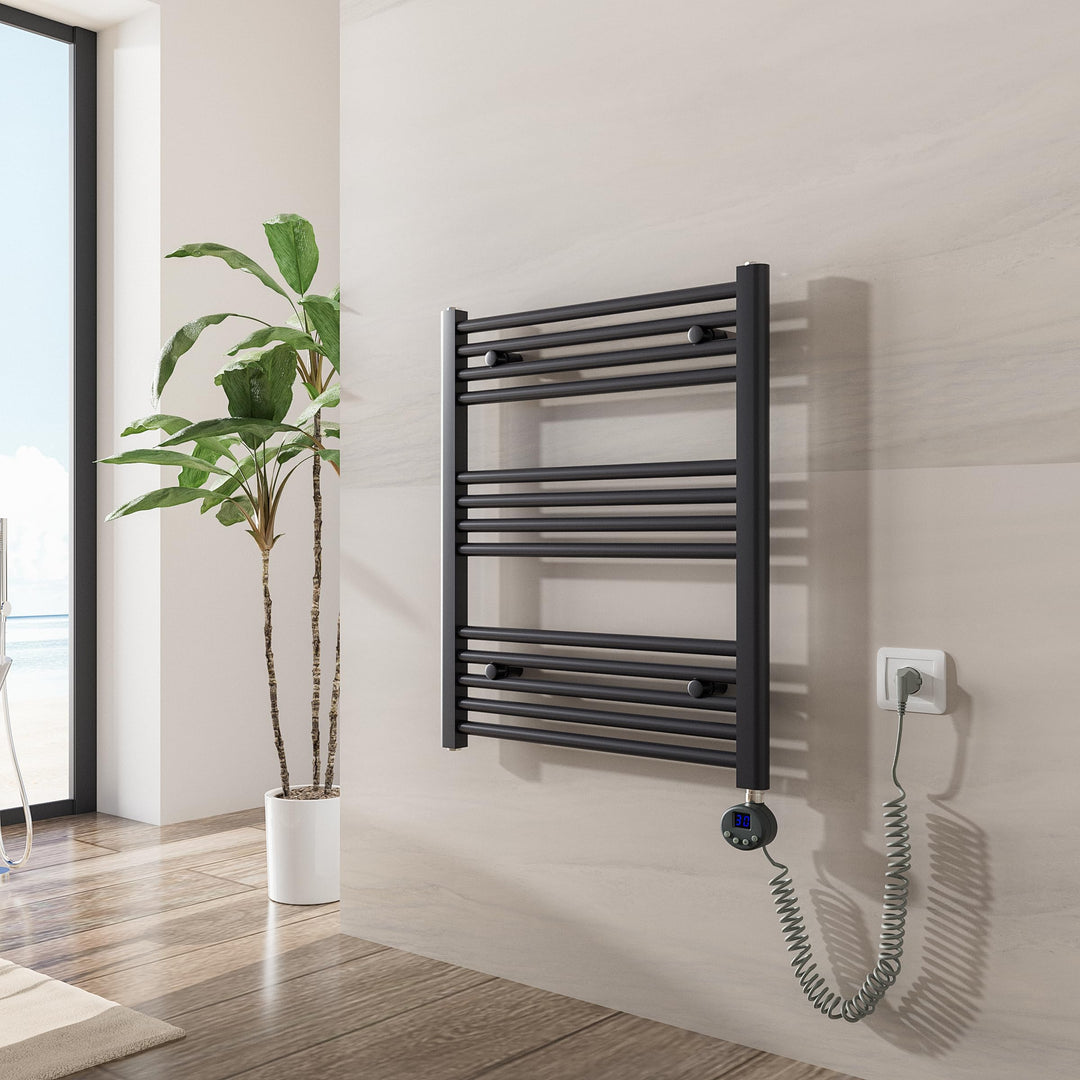 Heilmetz Badheizkörper Elektrisch mit Heizstab 300W Leistung 700 x 600 mm Anthrazit Gerade Bad Heizk