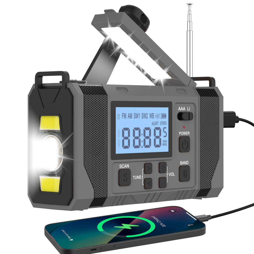 Notfall-Solar Radio, 10000mAh Notfall Kurbelradio, AM/FM Radio, Taschenlampe+ Leselicht, SOS-Alarm,