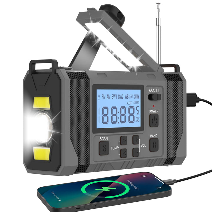 Notfall-Solar Radio, 10000mAh Notfall Kurbelradio, AM/FM Radio, Taschenlampe+ Leselicht, SOS-Alarm,