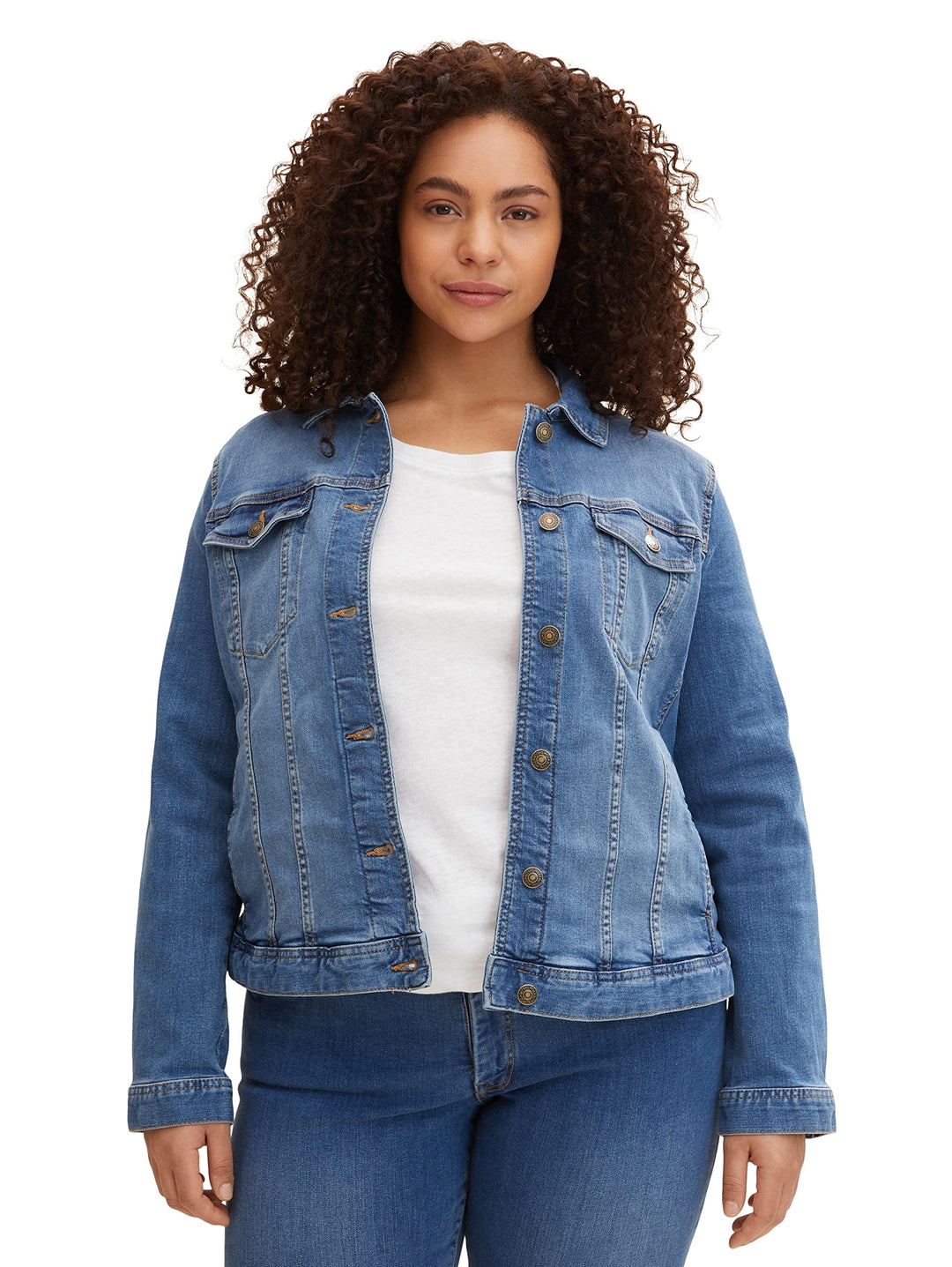 TOM TAILOR Damen Plussize Jeansjacke im Washed-Look 52 10110 - Blue Denim, 52 10110 - Blue Denim