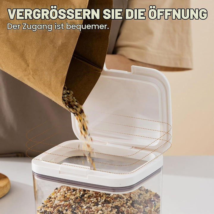 5,5L Vorratsdosen mit Deckel Luftdicht: Behälter für Reis mit Messbecher, PopUp Frischhaltedosen, Au