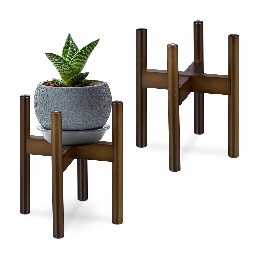 Relaxdays Pflanzenständer, Bambus Blumenständer im 2er Set, für Blumentöpfe bis 32 cm Ø, verstellbar