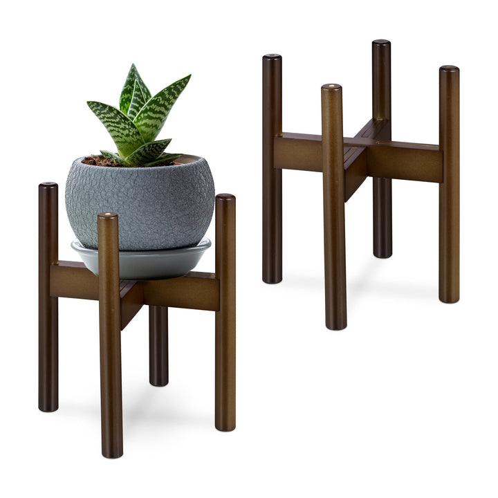 Relaxdays Pflanzenständer, Bambus Blumenständer im 2er Set, für Blumentöpfe bis 32 cm Ø, verstellbar