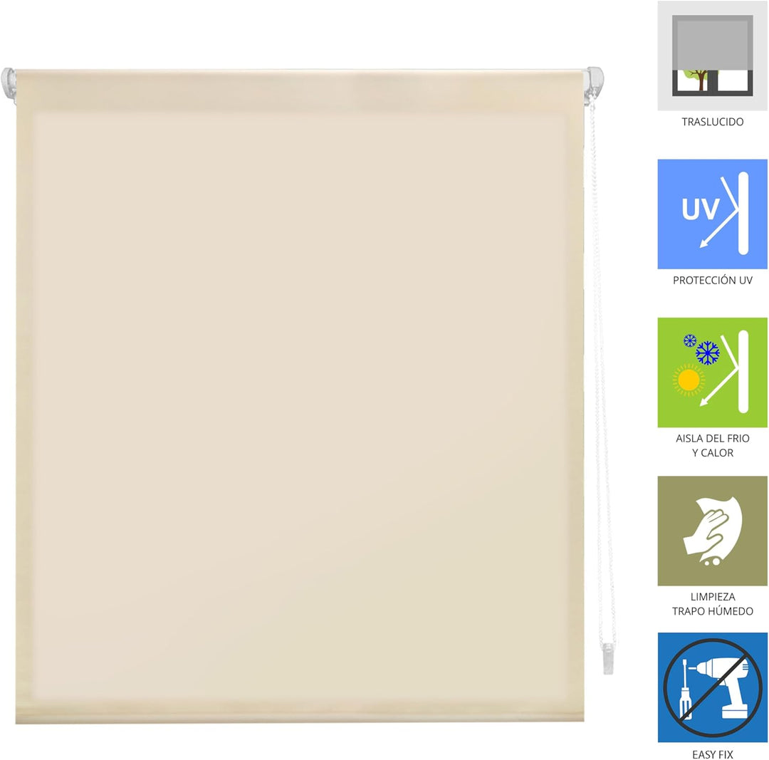 Blindecor Aure | Lichtdurchlässiges Rollos für Fenster und tür ohne bohren mit klämmträger - Beige,