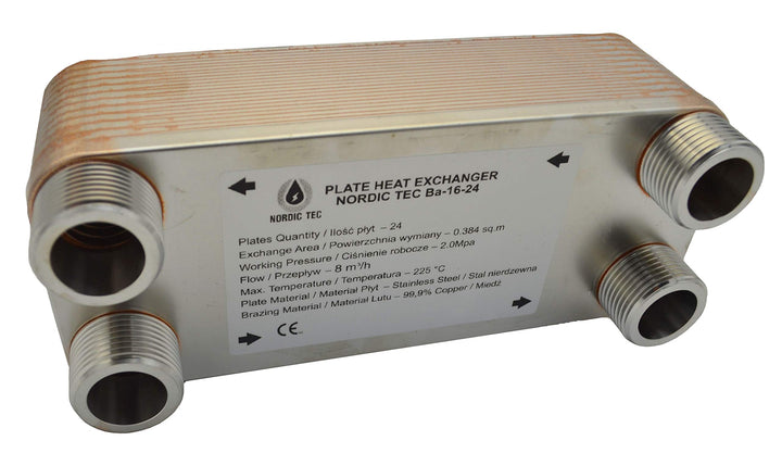 Edelstahl Plattenwärmetauscher Wärmetauscher Nordic Tec Ba-16-24 24 Platten 100kW 1”