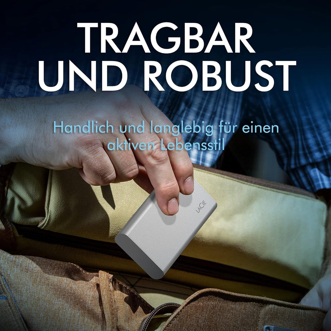 LaCie Portable SSD, externe SSD 500GB, 2.5 Zoll, Iphone 15 Pro kompatibel, inkl. 3 Jahre Rescue Serv