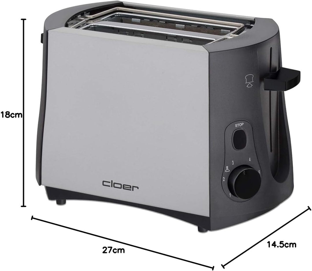 Cloer 3410 Toaster / 825 W / für 2 Toastscheiben / integrierter Brötchenaufsatz / Nachhebevorrichtun