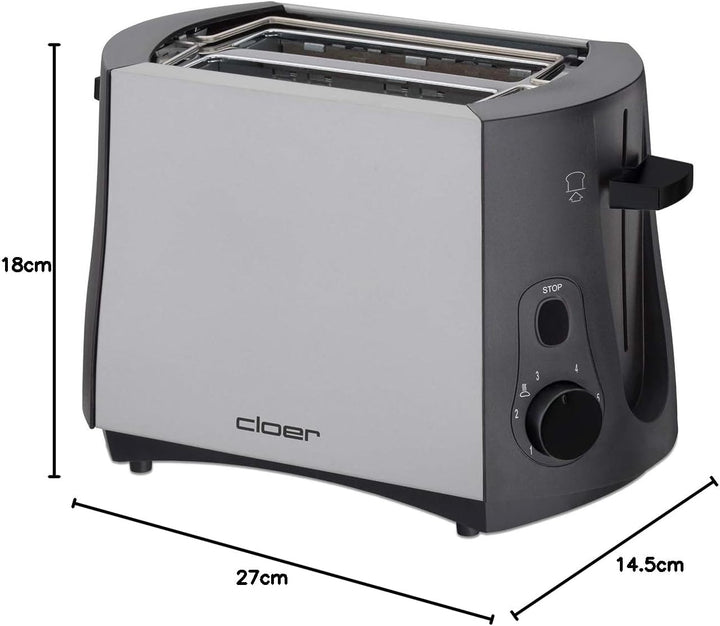Cloer 3410 Toaster / 825 W / für 2 Toastscheiben / integrierter Brötchenaufsatz / Nachhebevorrichtun