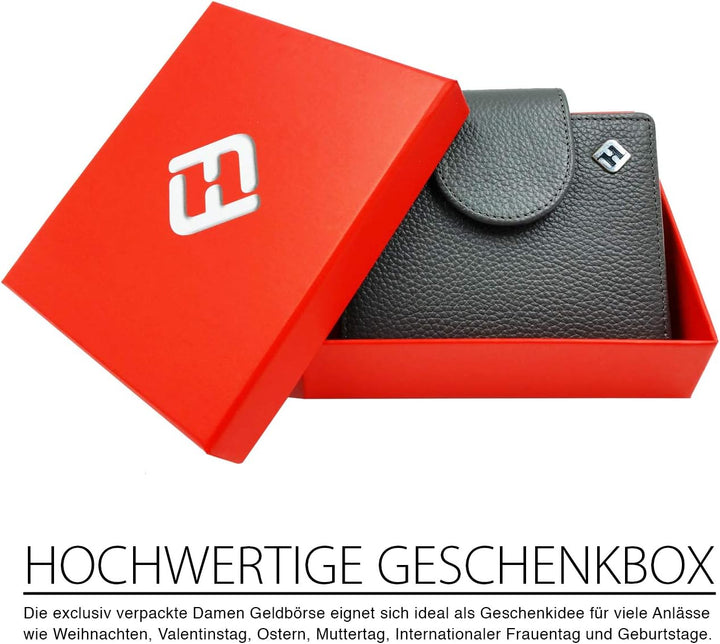 RFID Geldbörse Damen Leder, grau - RFID Blocker, Münzfach | Portemonnaie klein, Portmonee, Geldbeute