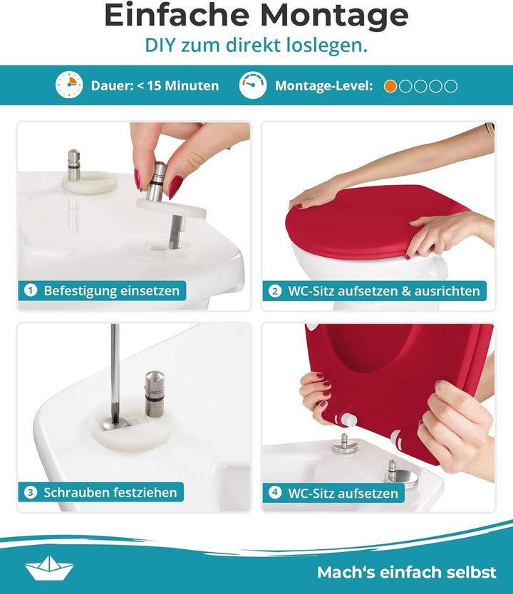 Calmwaters® Premium WC Sitz einfache Montage, Toilettendeckel bis 250 kg, Made in EU, antibakteriell