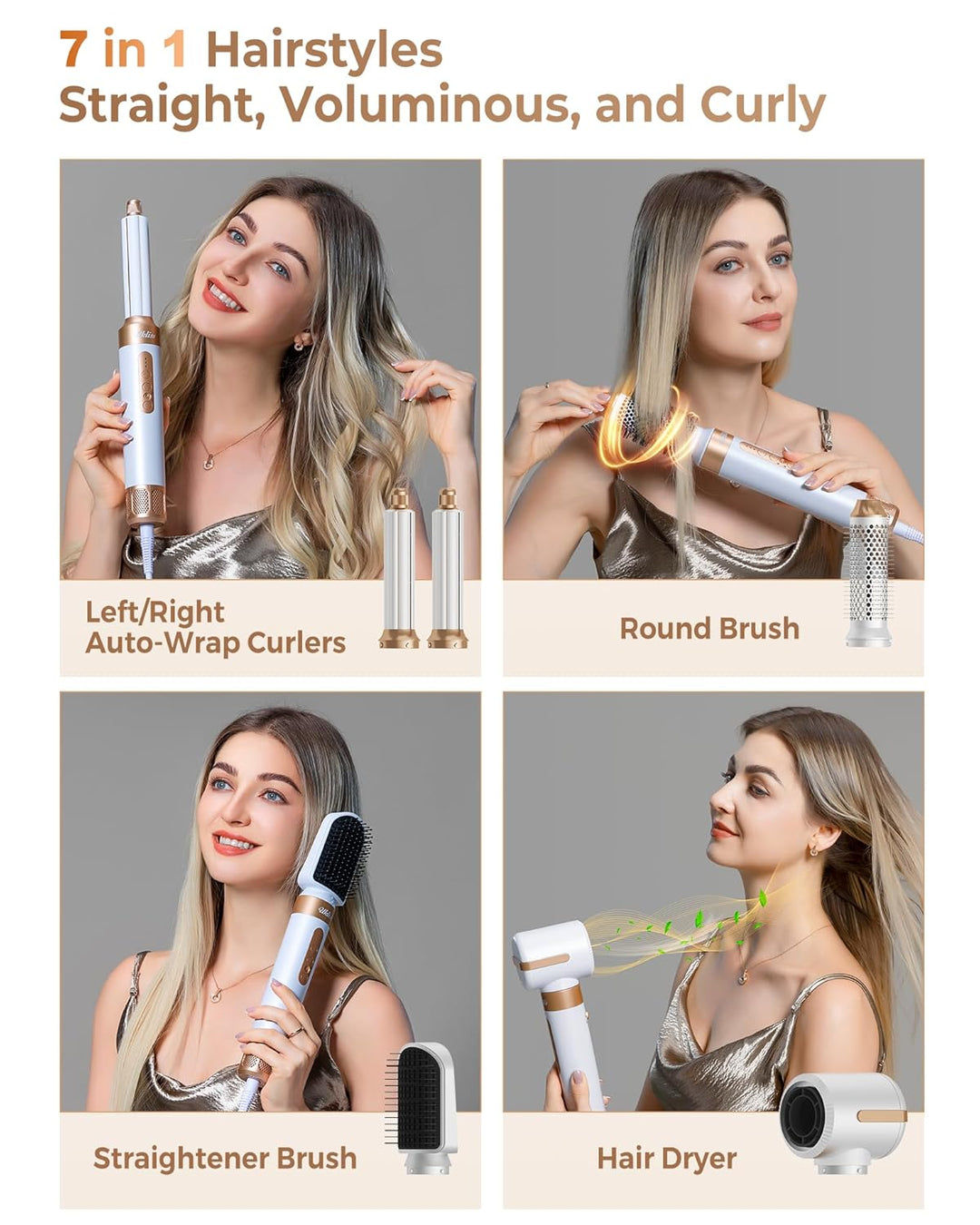 UKLISS Haarstyler 7 in 1, Warmluftbürste 1400W Haartrockner mit Diffusor 110000 U/Min, Rundbürstenfö