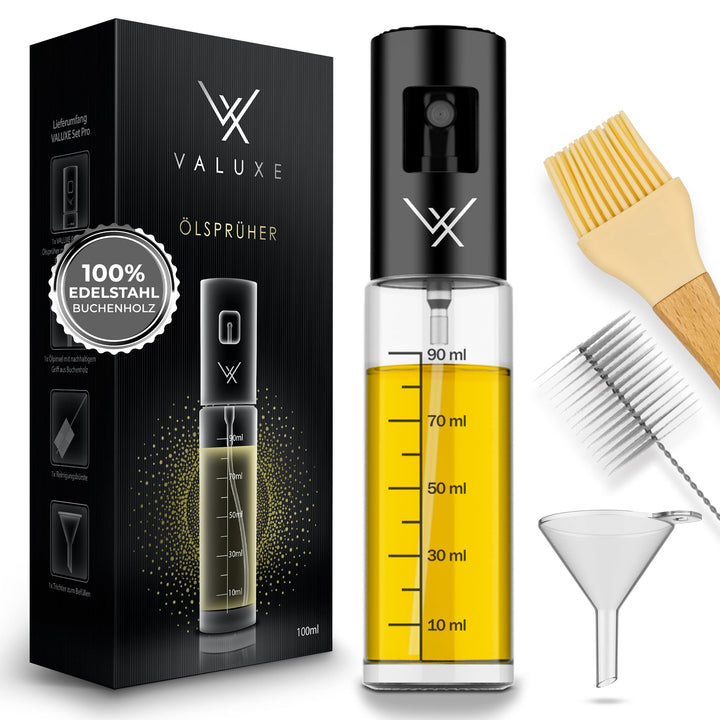 VALUXE® Ölsprüher [BLACK ORIGINAL] - Extrem präzise Öl-Sprühflasche aus Edelstahl und Glas - Multifu