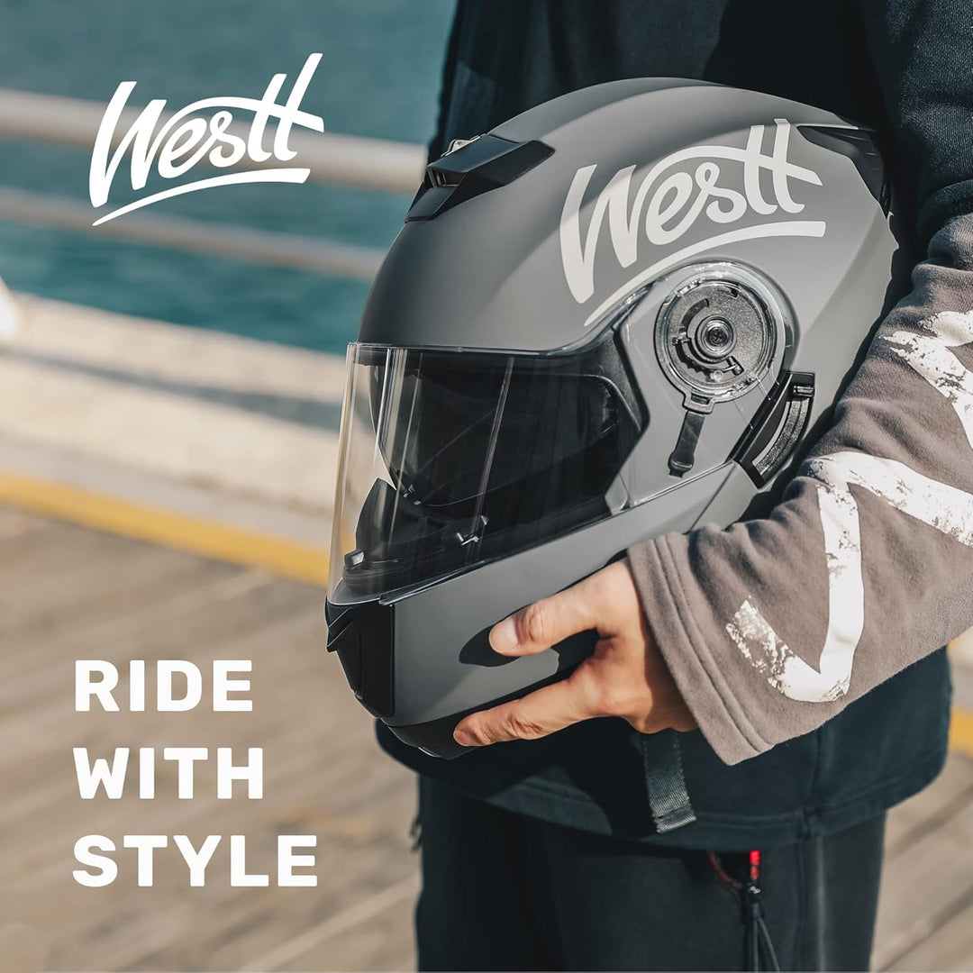 Westt Klapphelm Flip up Motorradhelm Integralhelm Herren Damen mit verstärktem Kinnschutz Chopper Mo