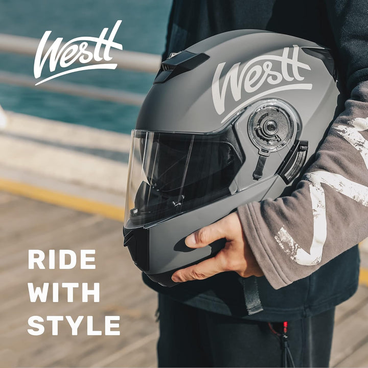 Westt Klapphelm Flip up Motorradhelm Integralhelm Herren Damen mit verstärktem Kinnschutz Chopper Mo