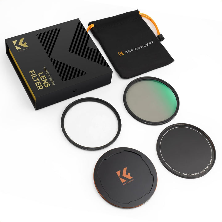 K&amp;F Concept Filter Set,Nano X-Serie Polfilter(CPL Filter),MCUV Filter,2 Objektivdeckel&amp; Aufbewahrung