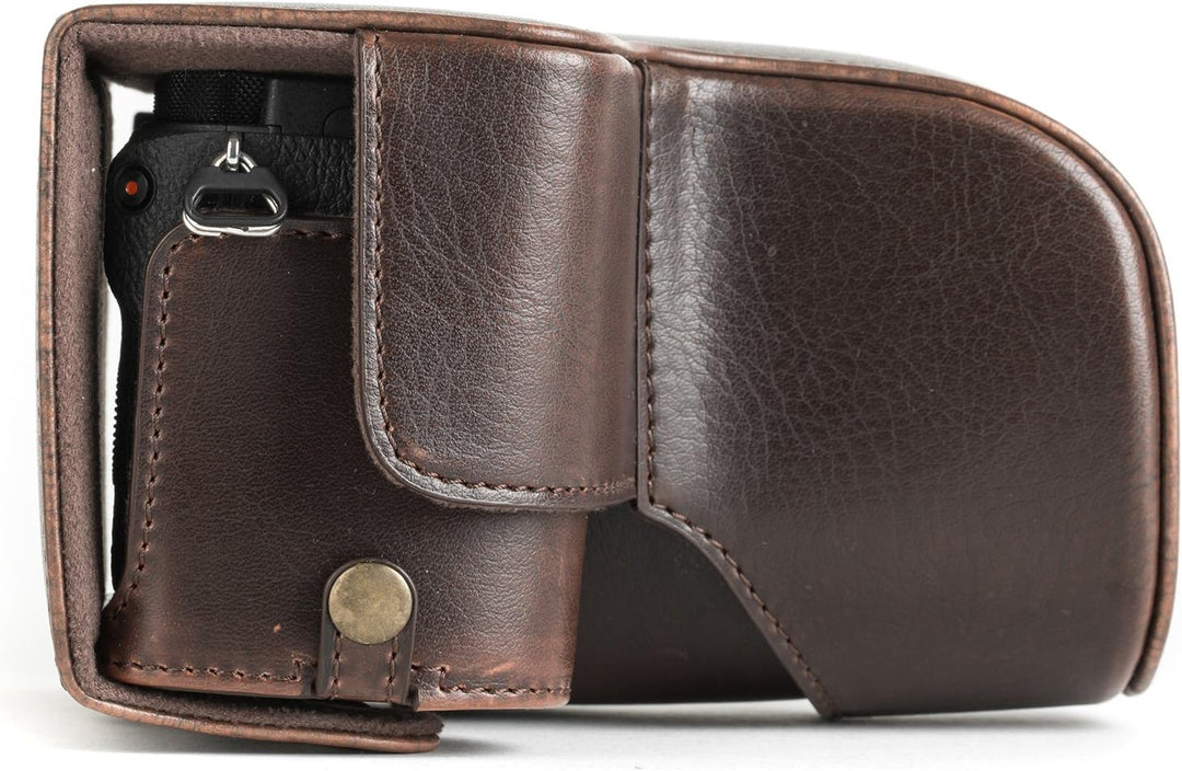 MegaGear MG1485 Ever Ready Leder Kameratasche mit Trageriemen kompatibel mit Sony Alpha A6500 (16-70