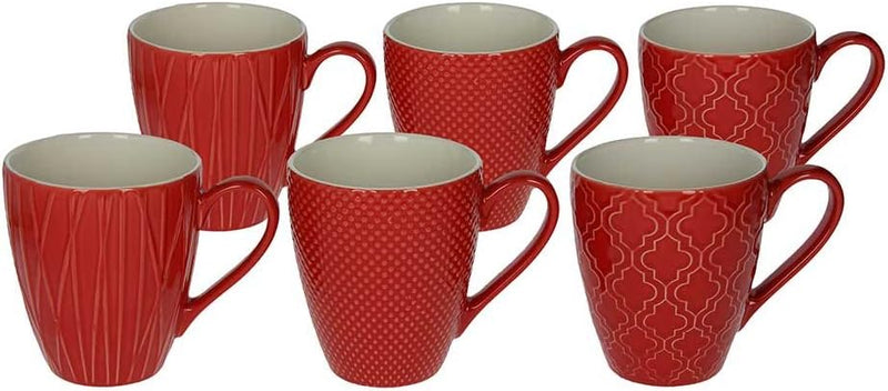 Tognana 6er Set Kaffeebecher/Kaffeetasse/Becher/Mug aus Keramik, 350 ml, in rot, mit unterschiedlich