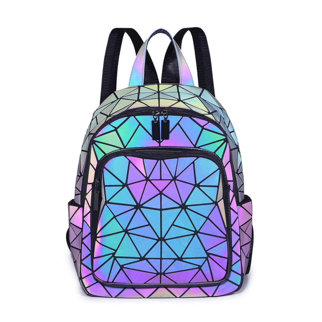 RANSUU Geometrische Taschen Reflektierend Rucksack Damen, Handtasche Holographic Holo Schultertasche
