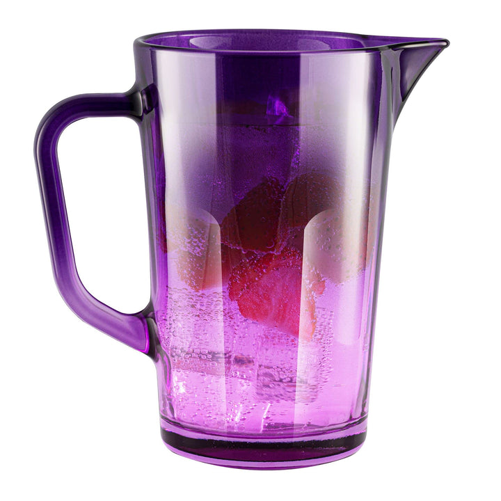 TREND FOR HOME Wasserkaraffe Glas 1 Liter mit Handlichem Griff Bunt Wasserkrug 19 cm Glaskanne Lila