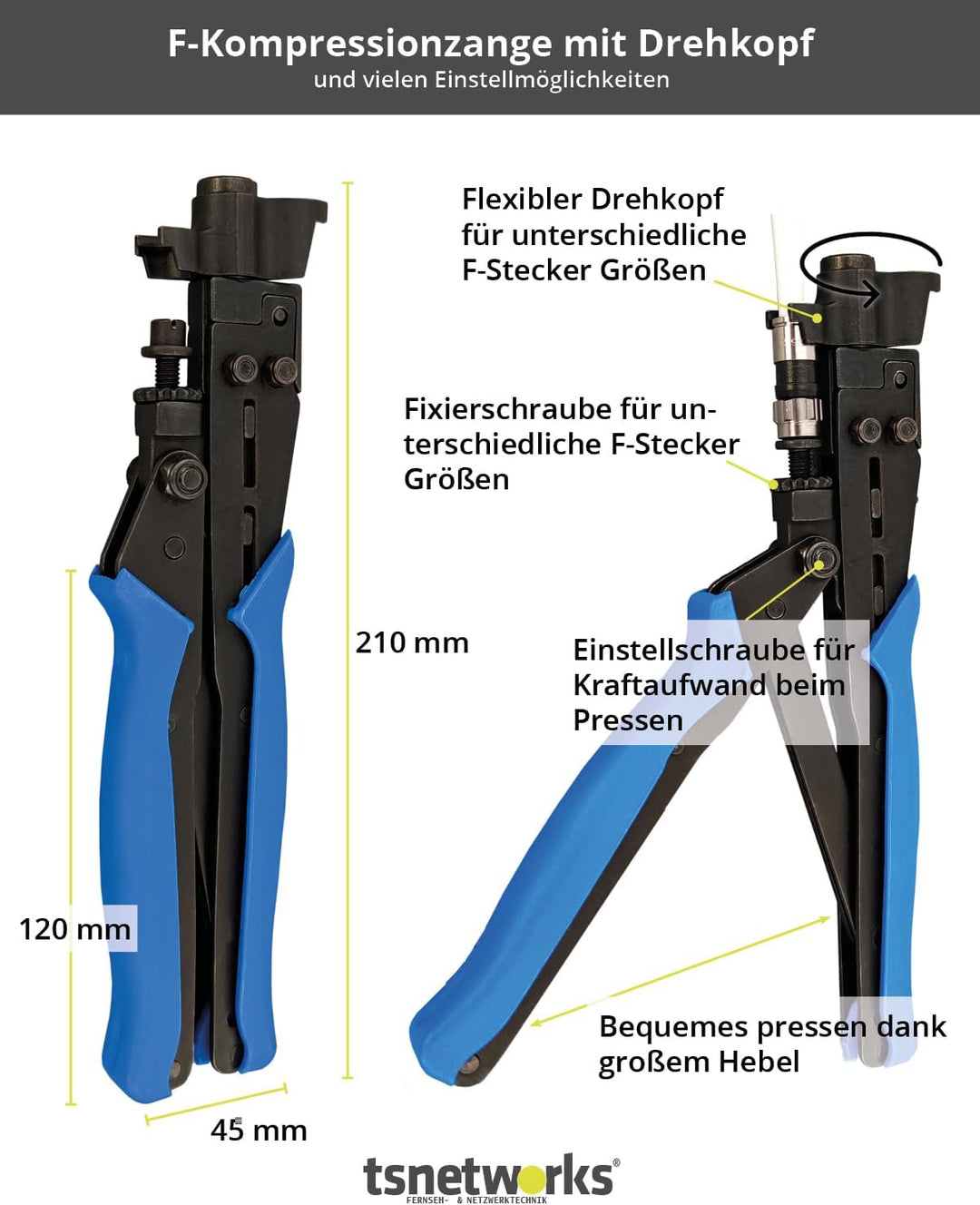 tsnetworks 7in1 NS 4 Waterproof Antennen Werkzeugset mit Kompressionszange, Universal Abisolierer,Sc