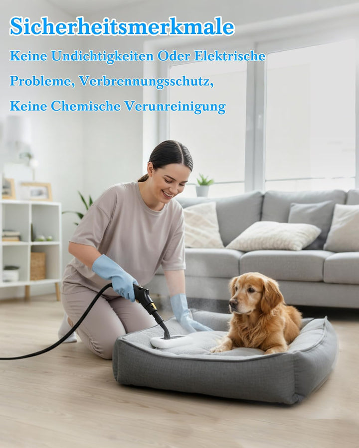 Dampfreiniger Handgerät für Alles - 2500W 6-Stufig Einstellbar, 1,6L Wassertank, 120 °C Dampf, 15s A