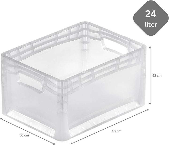 PROREGAL SuperSparSet 10x Transparenter Eurobehälter LightLine mit offenem Griff | HxBxT 22x30x40cm