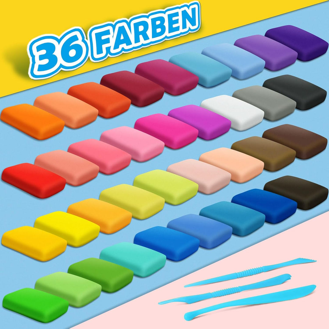 essenson Modelliermasse Lufttrocknend, 36 Farben Lufttrockener Magischer Knete für Kinder, Geschenk