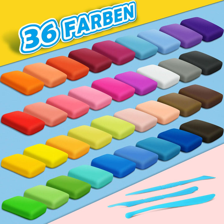 essenson Modelliermasse Lufttrocknend, 36 Farben Lufttrockener Magischer Knete für Kinder, Geschenk