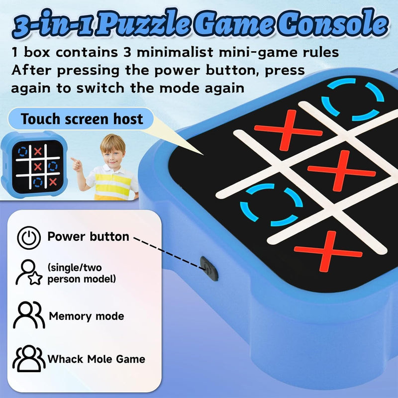 Tic Tac Toe Spiel, Tragbare 3-In-1-Puzzlespielkonsole, Tragbare Reisespiele für Bildung und Gedächtn