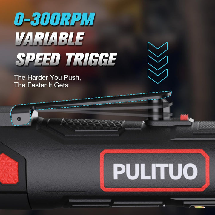 PULITUO 12V 3/8" verlängertem Hals Elektrische Ratschenschlüssel Set, 40Ft-lbs verlängerter Akku Rat