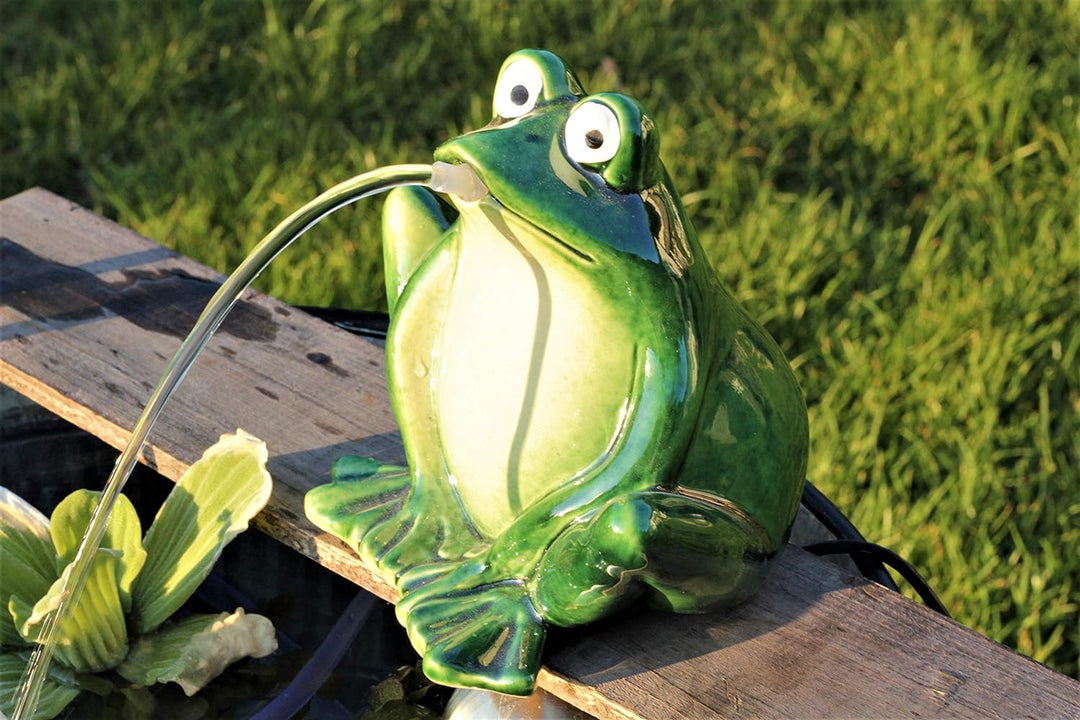powershop11 Wasserspeier Frosch 16 cm dk.grün mit Solarpumpe Solaris 170