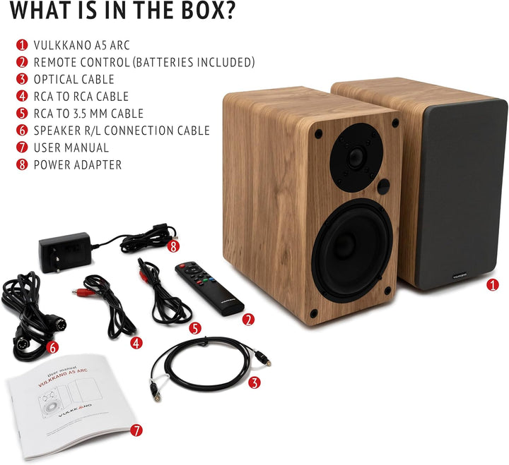 VULKKANO A5 ARC Aktivlautsprecher mit 5.25" Woofer, Bluetooth 5.0, HDMI ARC, Optica, RCA, USB, mit S