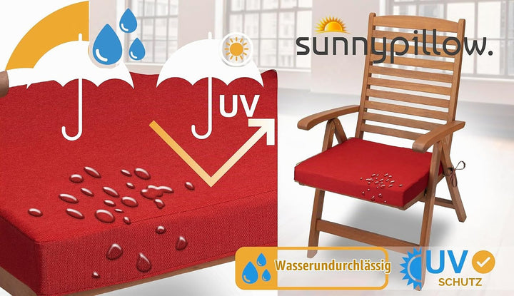 sunnypillow 2er Set Stuhlkissen 45 x 45 cm wasserdicht UV-lichtecht 7cm dick - Outdoor Polsterauflag