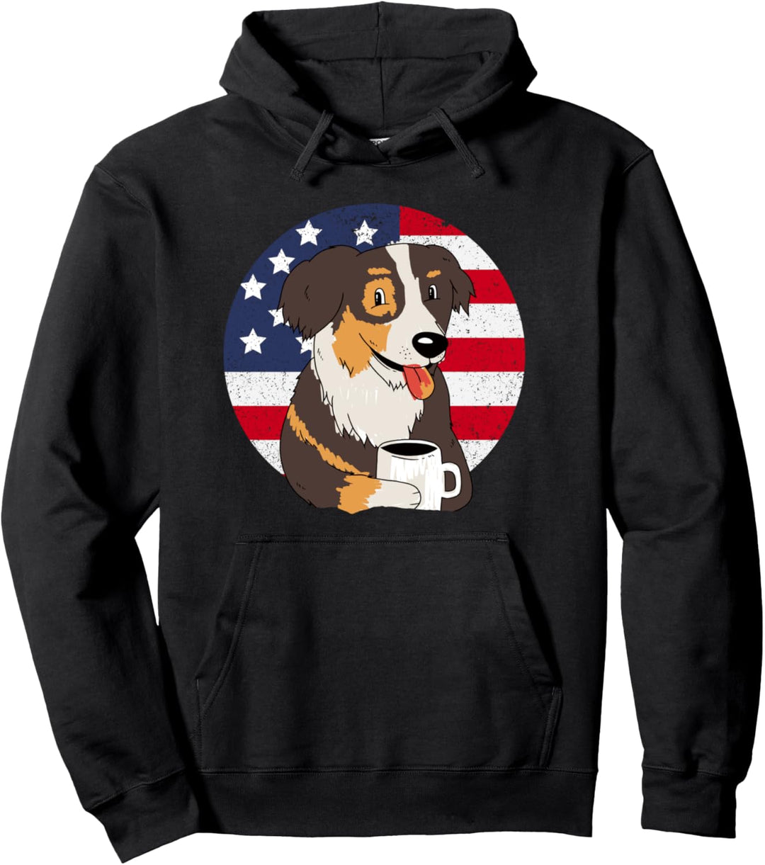 Patriotische australische Schäferhund-Amerika-Flagge und Kaffee-Hund Pullover Hoodie