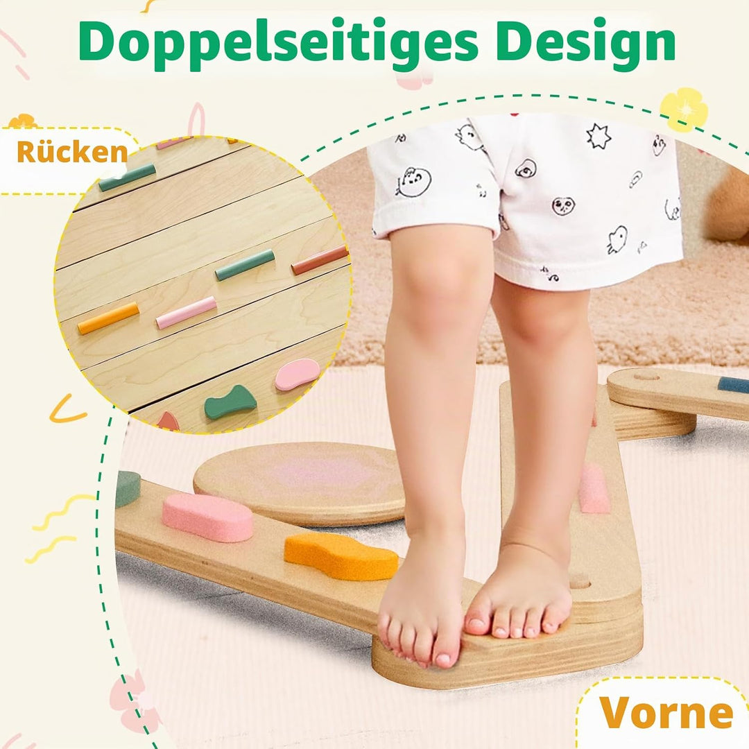 Holz Schwebebalken mit Balanciersteinen Kinder Montessori Balance Board Kleinkind Sensorik Matten Mo