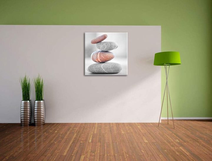 Steinturm schwarz/weiss, Format: 70x70 auf Leinwand, XXL riesige Bilder fertig gerahmt mit Keilrahme