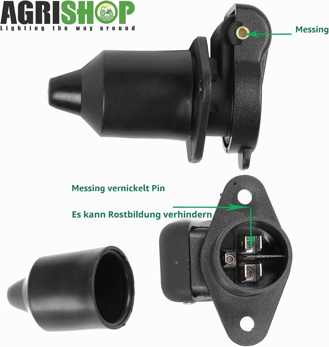 AGRISHOP 2Stück Anhänger Stecker 3polig 12v 24v und 2Stück Steckdose 3-Polig, Wasserfester Traktor S