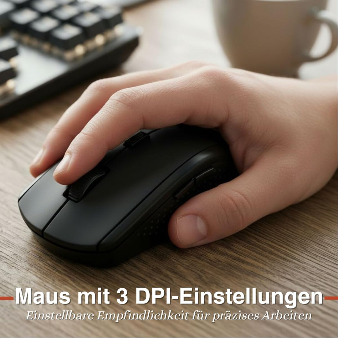 Grundig Kabelloses Tastatur- und Maus-Set - QWERTY mit 104 Tasten - Computermaus mit 3 DPI-Stufen -
