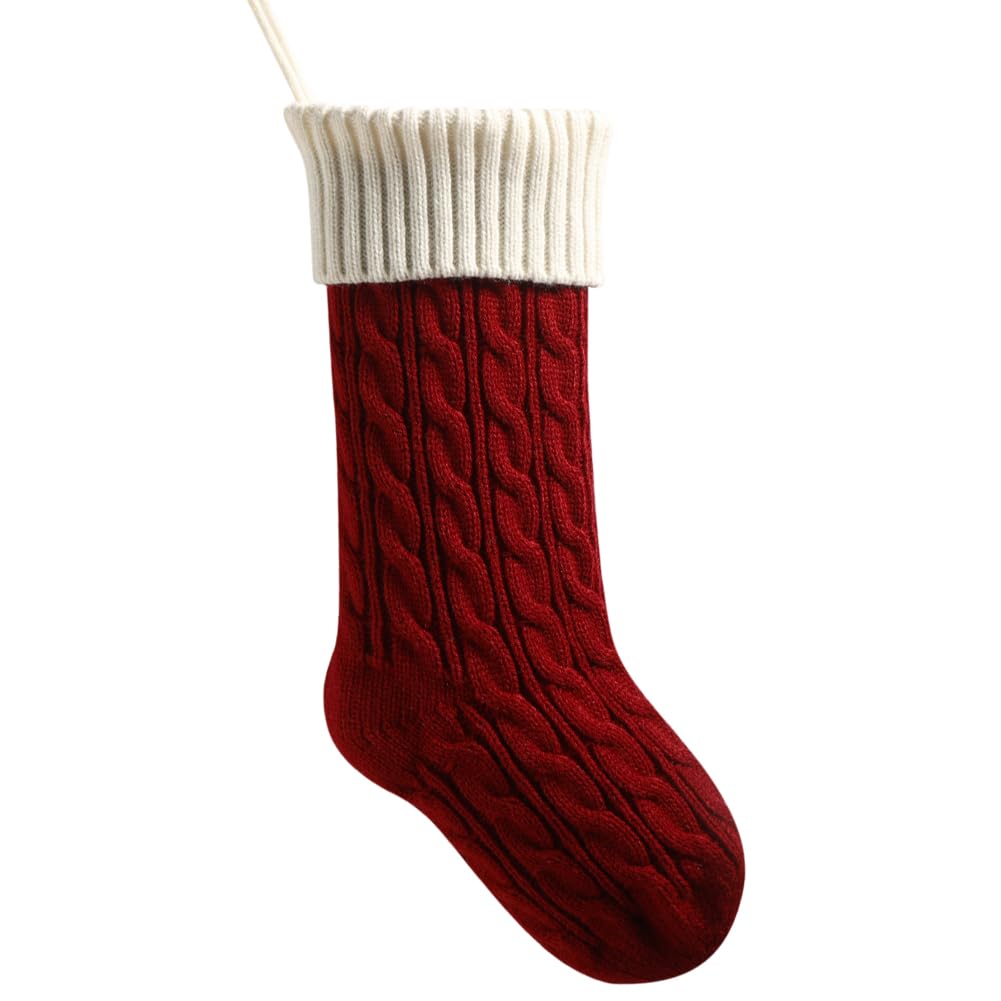 meioro 46cm Grosse Weihnachtsstrumpf, Kabel Gestrickt Nikolausstrumpf für Kinder, Klassische Weihnac