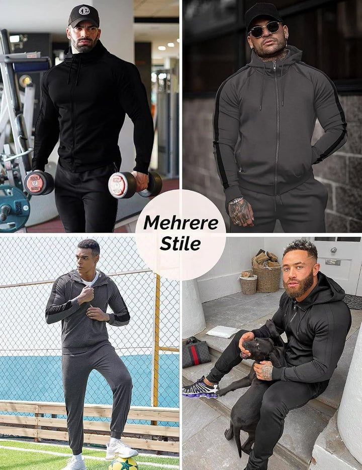 COOFANDY Trainingsanzug für Herren mit Reissverschlusstaschen, durchgehender Reissverschluss, Kapuze